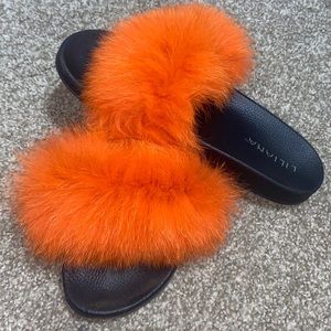Liliana Real Fur Slides, Fanzzy - ORANGE